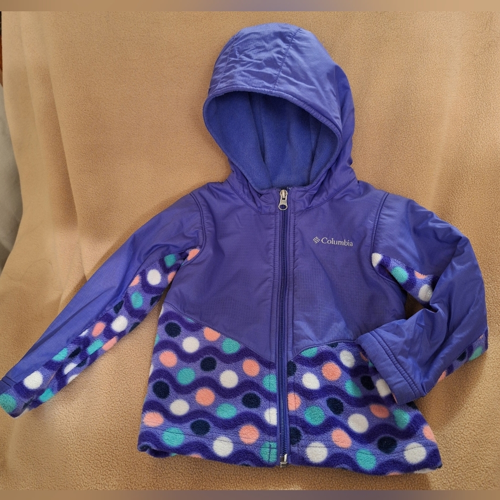 Columbia Girls Windbreaker & Fleece Jacket Purple & Polkadots (slight stain)